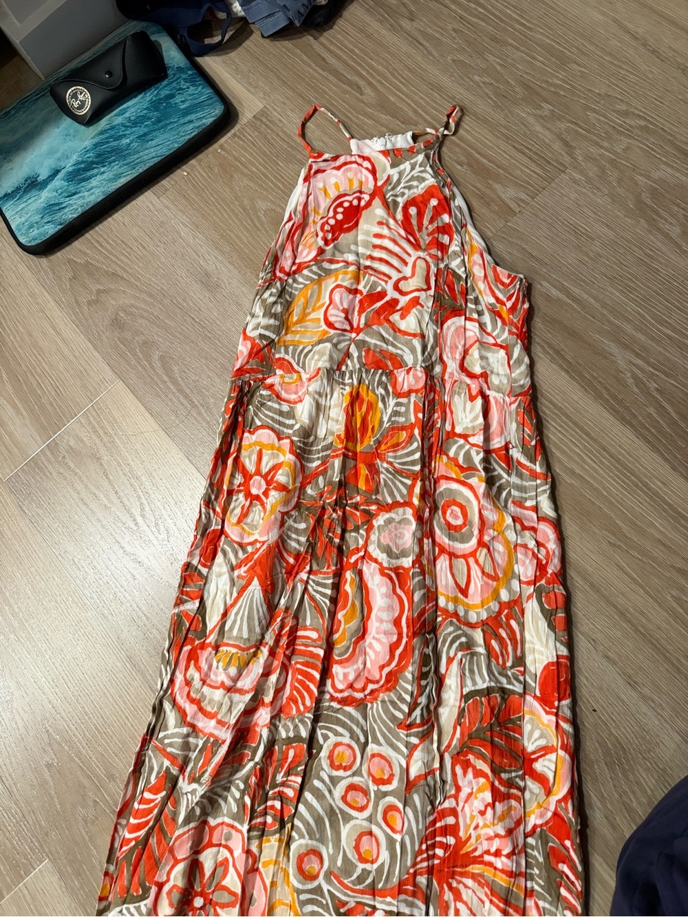LOFT Floral Halter Maxi Dress in Orange, Beige & Pink